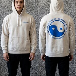 MacMiller Cream Hoodie with Blue Yin Yang Back Graphic